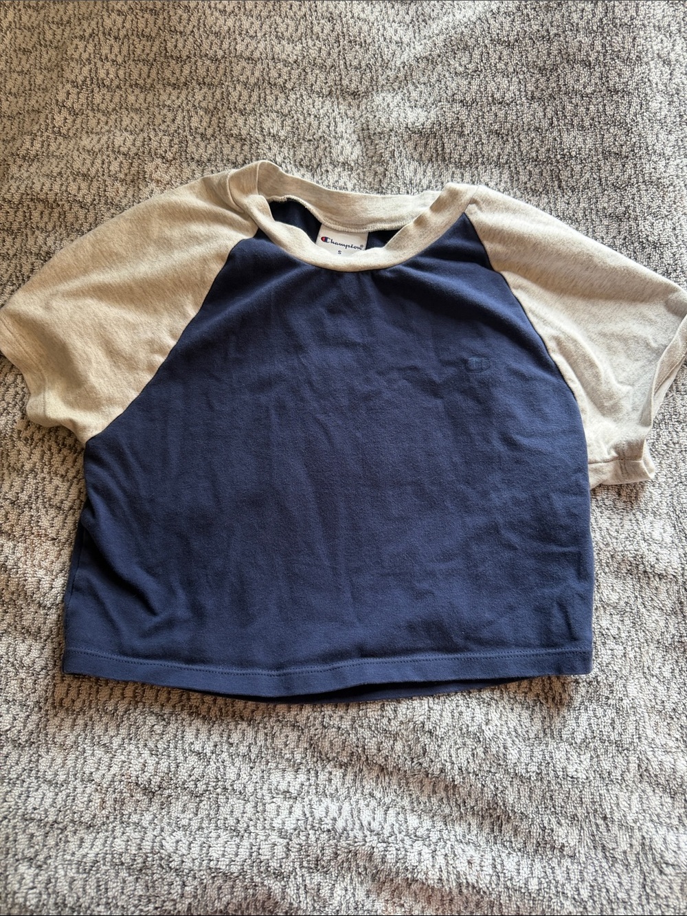 Champion Navy and Cream Raglan Crop Tee